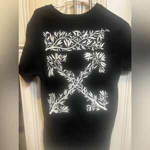 OFF-WHITE arrow Leaves printing T-shirt Unisex Black Sz S